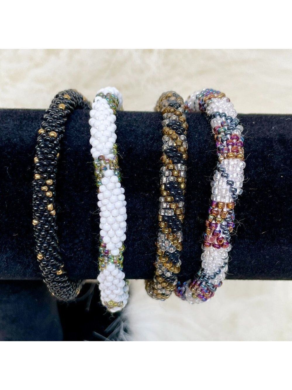 HAND CRAFTED in Nepal Beaded Bracelets (set of 4) BRONZ2